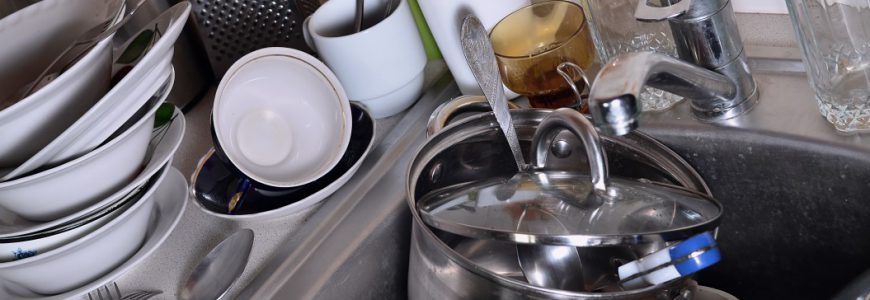 Dirty Pans and Dishes in Sink